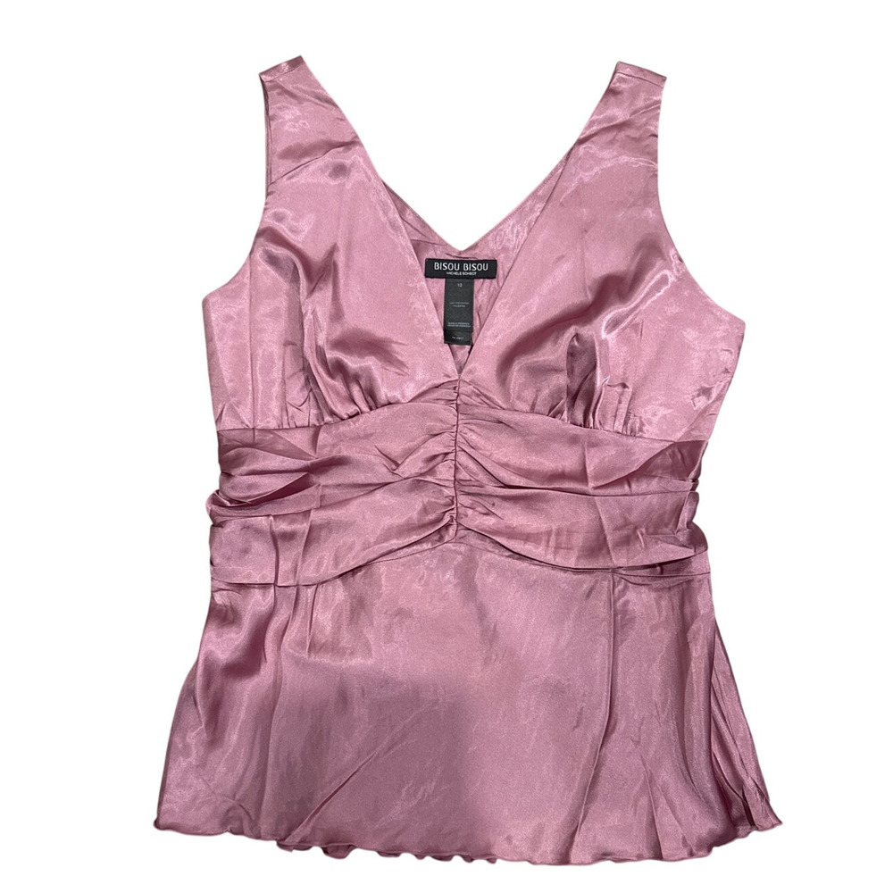 Bisou Bisou Vintage Camisole Fairy Mermaidcore‎ -Sz 14-Satin Lace Beaded Top Y2K